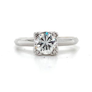 Vintage 14k White Gold Round Diamond Solitaire Buttercup Ring Size 5.25