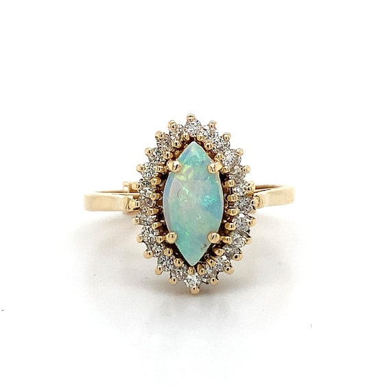 14k Yellow Gold Marquise Opal and Round White Dia… - image 1