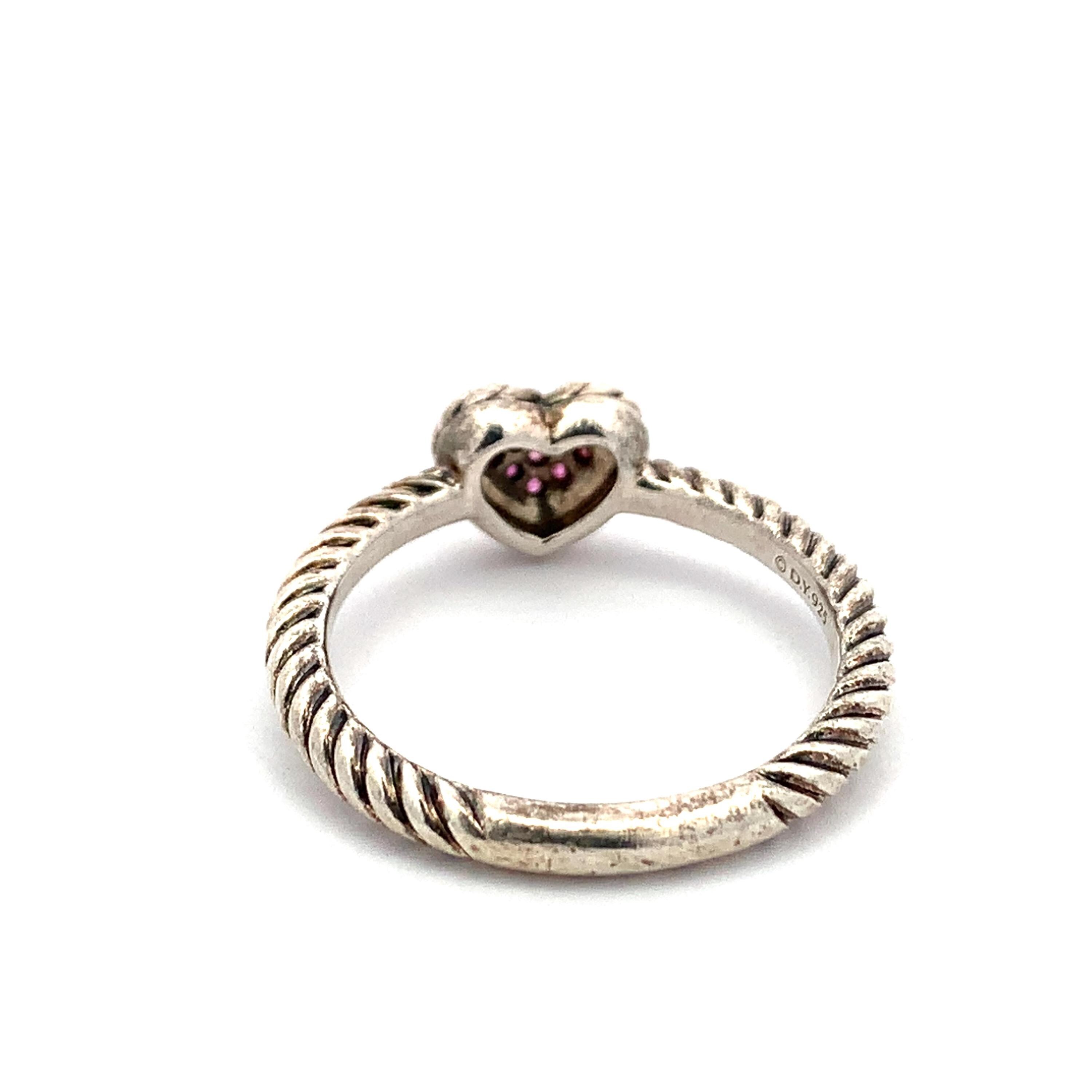 David Yurman 925 Silver Round Pink Sapphire Chatelaine Heart Twist