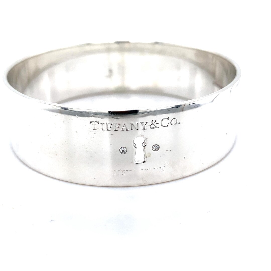 Tiffany & Co. Sterling Silver Diamond Lock Wide Bangle Bracelet - Etsy Tiffany & Co. Sterling Silver Diamond Lock Wide Bangle Bracelet - Etsy