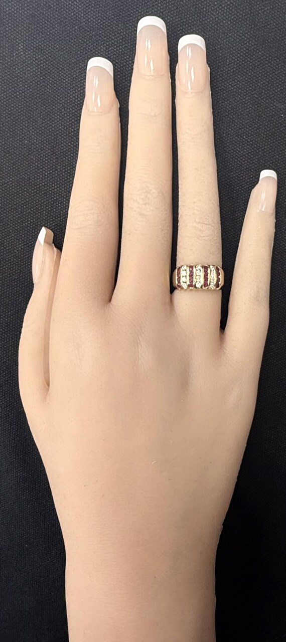 14k Yellow Gold Alternating Rows Round Ruby and D… - image 3