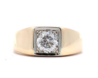 Men's 14k Yellow Gold 1.15ct Old European Cut Diamond Solitaire Ring Size 11.25