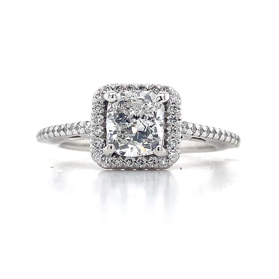 Platinum Ags G Si2 0.951ct Cushion Cut Diamond & Round Diamond Halo Ring