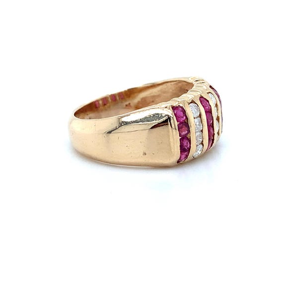 14k Yellow Gold Alternating Rows Round Ruby and D… - image 5