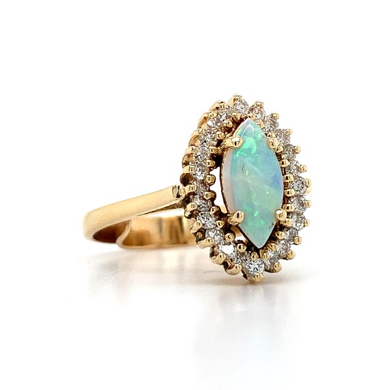 14k Yellow Gold Marquise Opal and Round White Dia… - image 2