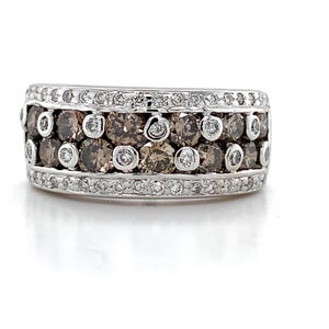 Le Vian 18k White Gold Chocolate & Vanilla Round Diamond Band Ring Size 7.25