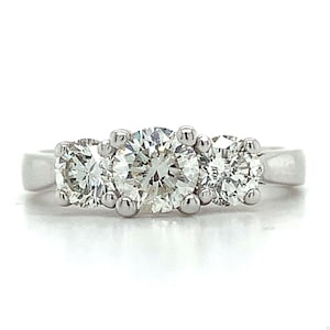 14k White Gold 3 Stone Round Cut Diamond Engagement Ring 1cttw Size 5.5