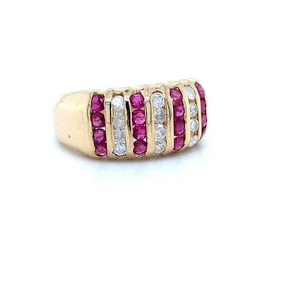 14k Yellow Gold Alternating Rows Round Ruby and D… - image 4