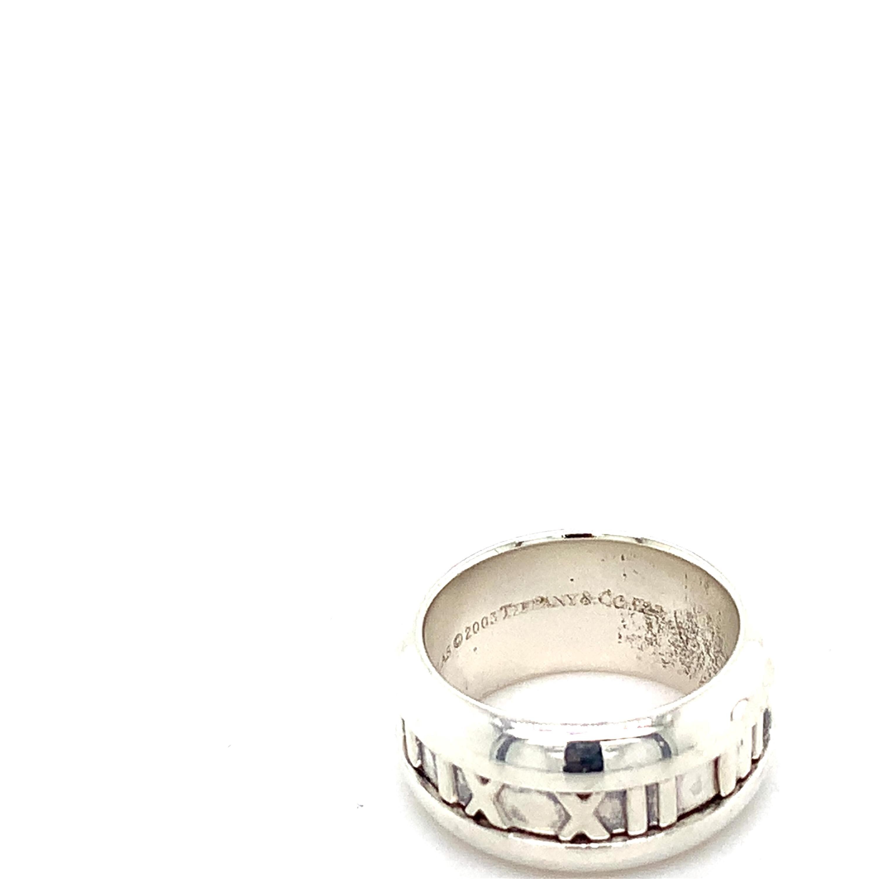 Tiffany & Co. 2003 Sterling Silver Atlas Roman Stencil Wide Band