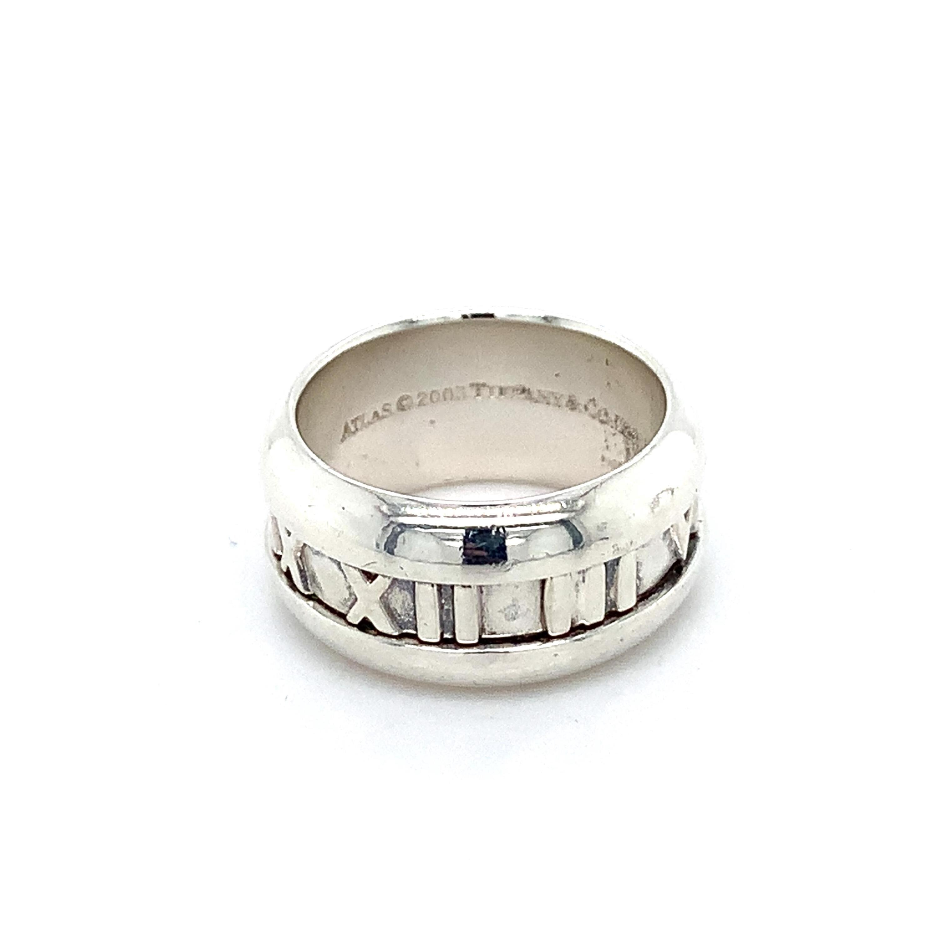 Tiffany & Co. 2003 Sterling Silver Atlas Roman Stencil Wide Band
