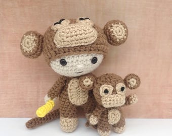 Felton in Monkey Costume with Friend PDF Amigurumi Crochet Pattern