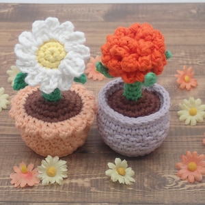 Daisy & Marigold Flower in a Pot- Crochet Pattern PDF