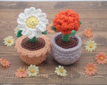 Daisy & Marigold Flower in a Pot- Crochet Pattern PDF