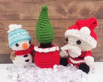 Christmas Amis Set 1 (Santa, Tree, & Snowman) - Crochet Container/Box Pattern PDF