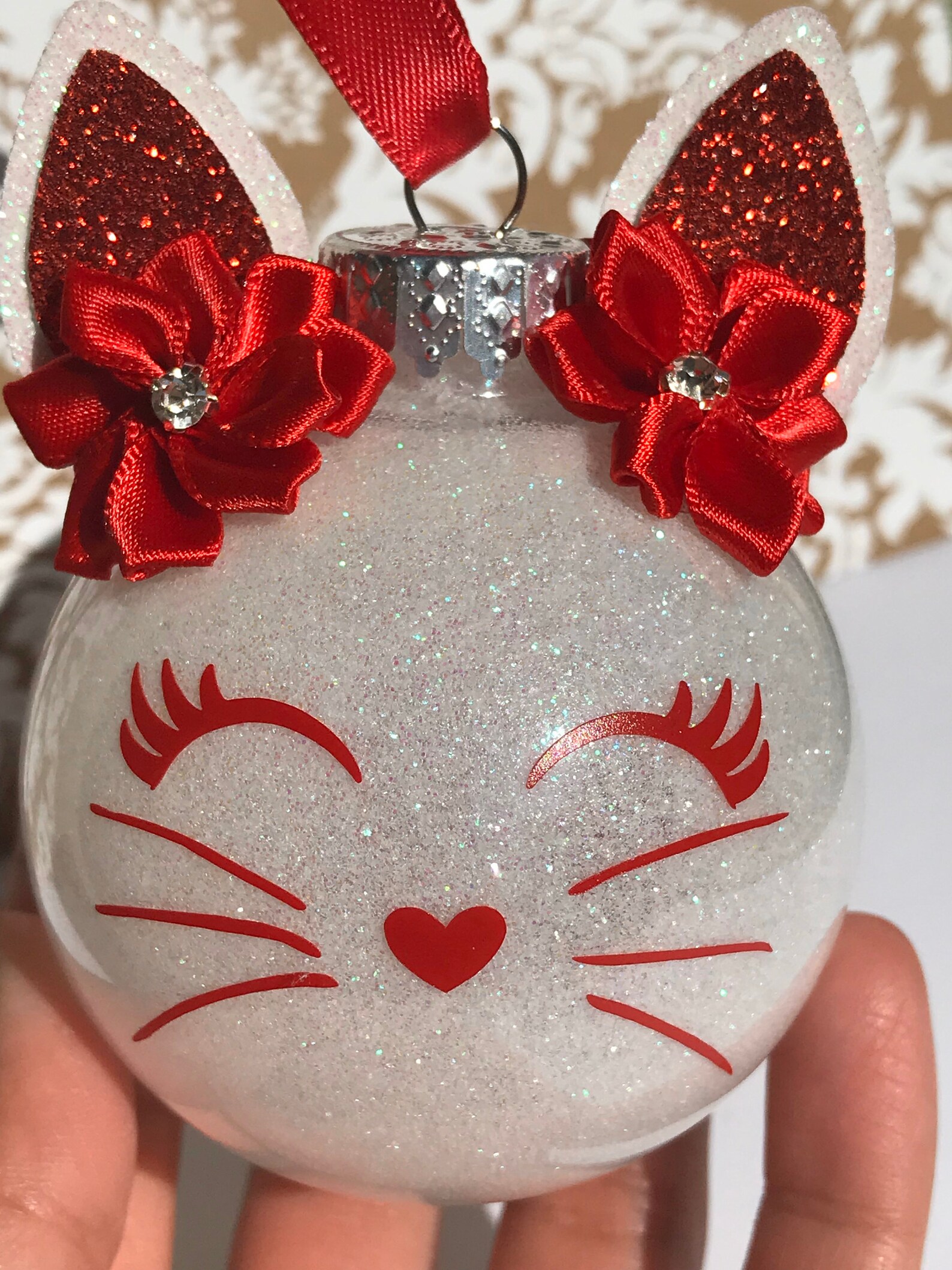 Set of 4 Adorable Handmade Glitter Kitty Cat Ornaments. 2 Etsy