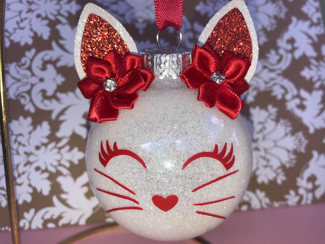 Red and White Cat Glitter Ornament Etsy