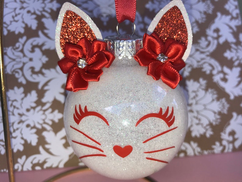 Set of 4 Adorable Handmade Glitter Kitty Cat Ornaments. 2 Color Choices