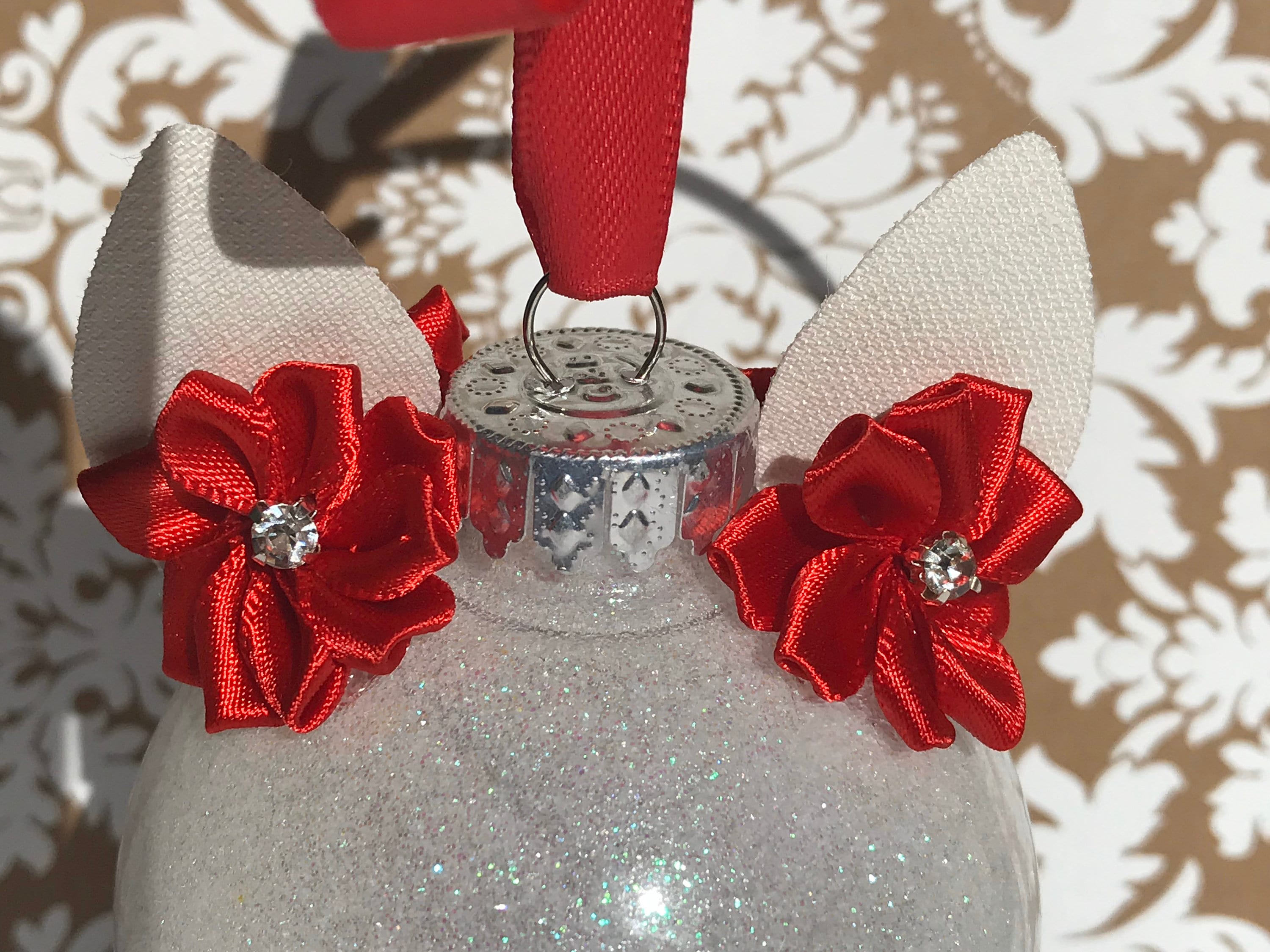 Set of 4 Adorable Handmade Glitter Kitty Cat Ornaments. 2 Color Choices