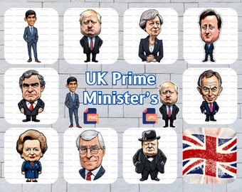 UK Prime Ministers Character PNG jpg | Politics PNG jpg | Rishi Sunak Clipart | Boris Johnson png jpg | Winston Churchill Clipart Print