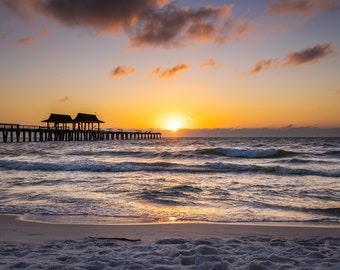 Naples Beach Pier Sunset Photography - Florida Coastal Wall Art
