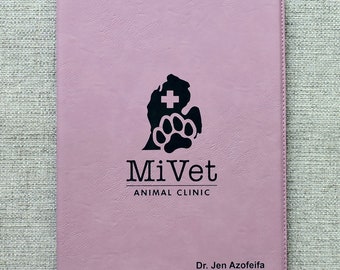 Pink Portfolio with Logo-Custom Padfolio Notebook with Business logo Personalized Name - Custom Engraved