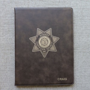 Personalized Portfolio for Police, Firefighters, EMS, First Responders, Custom Folio with badge engraved