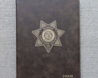 Personalized Portfolio for Police, Firefighters, EMS,  First Responders, Custom folio with badge engraved