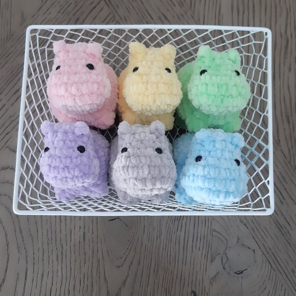 Crochet Velvet Hippo Plushie for Kids, Toddlers, and Babies - Small Hippopotamus stuffie handmade