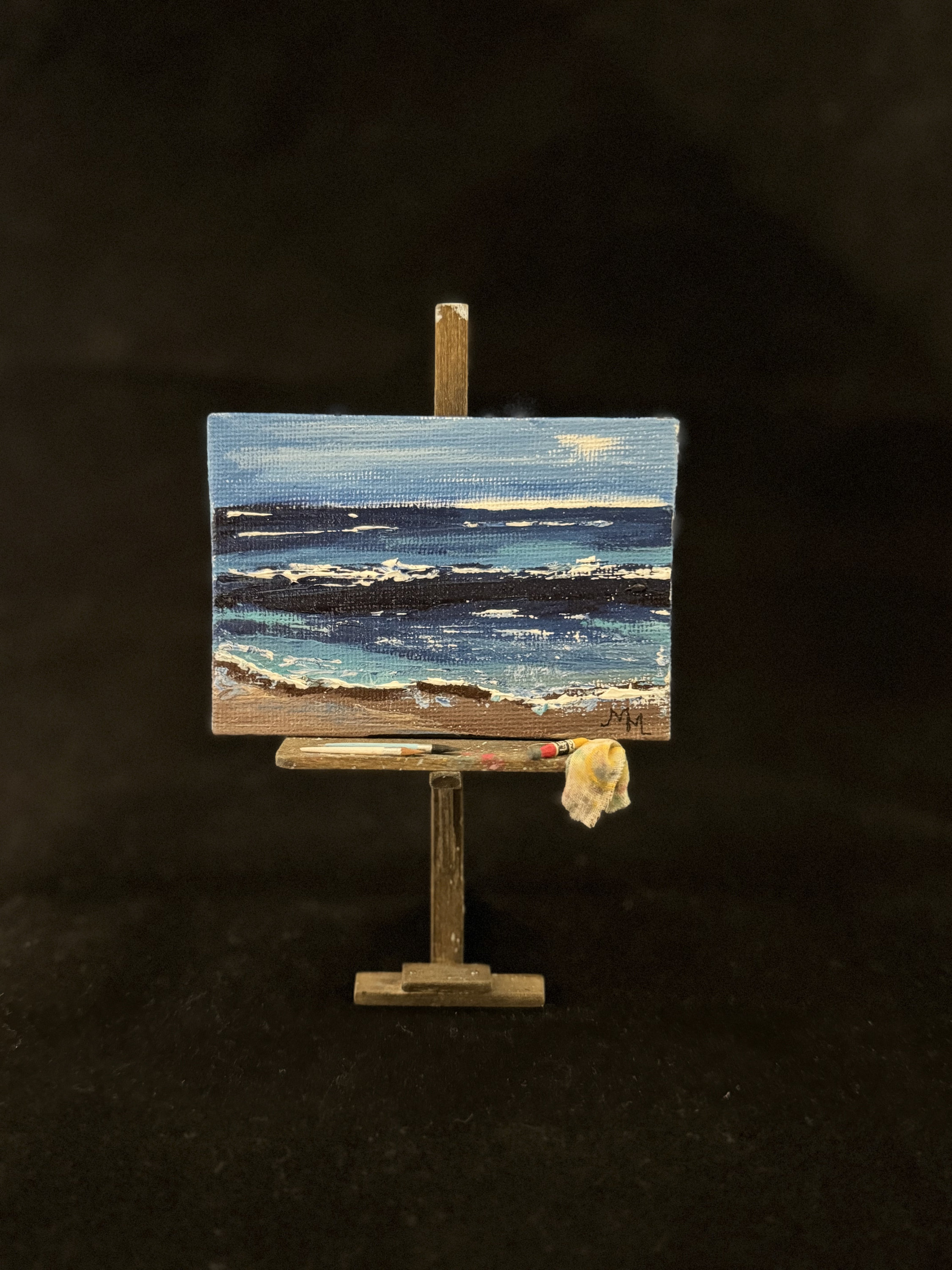 Miniature Original Acrylic Beach scene painting 2 1/2x3 1/2 inch horizontal unframed