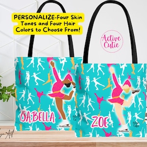 Personalized Figure Skater Tote Bag, Figure Skating Teal Blue Tote Bag, Ice Skater Bag, Ice Skater, Figure Skater Gift, Skater, Active Cutie