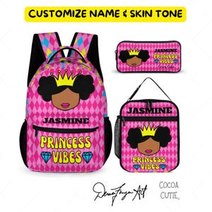 Personalized Afro Puffs Princess Bookbag Set: Cocoa Cutie School Backpack