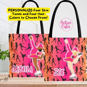 Personalized Figure Skater Tote Bag, Figure Skate Pink Ombre Tote Bag, Ice Skater Bag, Ice Skater, Figure Skater Gift, Skater, Active Cutie