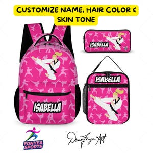 Personalized Taekwondo Backpack Set: Martial Arts School Bag, Lunchbox & Pencil Case, Fonyea Sports