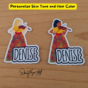 Personalized Violinist Sticker: Custom Hair & Skin Tone, Music Lover Gift, Denise Fonyea Art