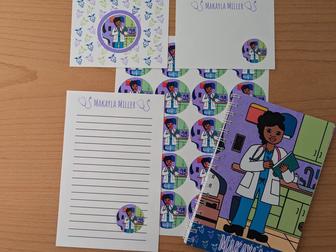 Personalized Doctor Nurse Stationary Set, Black Girl Stationary Set