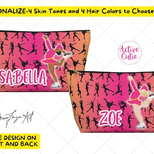 Personalized Figure Skater Accessory Makeup Bag, Figure Skater Ombre Cosmetic Bag, Ice Skater Bag, Figure Skater Gift, Skater, Active Cutie