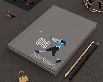 Diario personalizzato per ragazze del softball: diario con copertina rigida, regalo per giocatrici e allenatori, regalo di squadra.