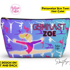 Personalized Gymnast Makeup Bag: Blue Accessory Pouch, Fonyea Sports