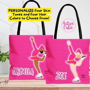 Personalized Figure Skater Tote Bag, Figure Skating Pink Tote Bag, Ice Skater Bag, Ice Skater, Figure Skater Gift, Skater, Active Cutie