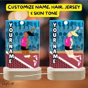 Personalized LED Volleyball Lamp: Custom Name Night Light, Girl&#39;s Room Decor, Fonyea Sports