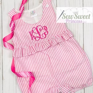 SEERSUCKER Monogram Baby Toddler ROMPER Bubble, Easter, Beach, Birthday, Baby Shower, Summer, Spring, Gift image 1