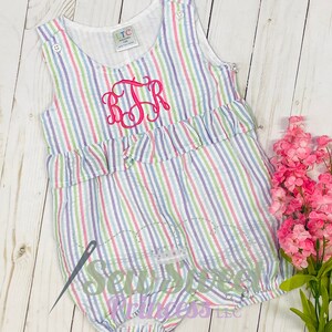 SEERSUCKER Monogram Baby Toddler ROMPER Bubble, Easter, Beach, Birthday, Baby Shower, Summer, Spring, Gift image 2