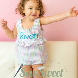 SEERSUCKER Monogram Baby Toddler ROMPER Bubble, Easter, Beach, Birthday, Baby Shower, Summer, Spring, Gift image 8