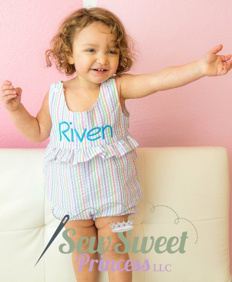 SEERSUCKER Monogram Baby Toddler ROMPER Bubble, Easter, Beach, Birthday, Baby Shower, Summer, Spring, Gift image 8