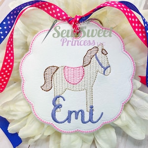 Horse Pony Monogram Bag Tag, Easter Basket Tag, Personalized Backpack Tag, School Bag Tag, Reusable Gift Tag, Embroidered Tag, Luggage Tag