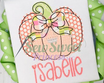 PUMPKIN Monogram Applique Girl Tee, Girls Fall Shirt, Coquette Fall Pumpkin, Pink Bow Halloween Tshirt, Thanksgiving Girl, Embroidery