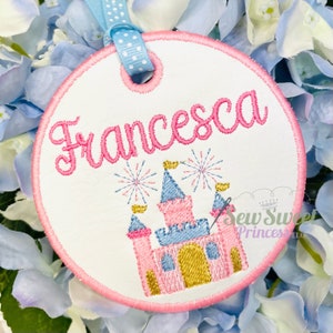 Monogram Bag Tag, Princess, Castle, Personalized Backpack Tag, School, Reusable Gift, Embroidered Tag, Applique Bag Tag, Luggage Tag, Tote