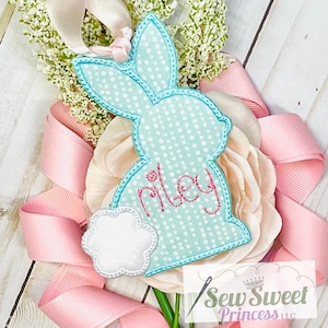 Easter Basket Bunny Name Tag, Personalized Easter Tag, Reusable Gift Tag, Embroidered Tag, Applique Bag Tag, Easter Decor