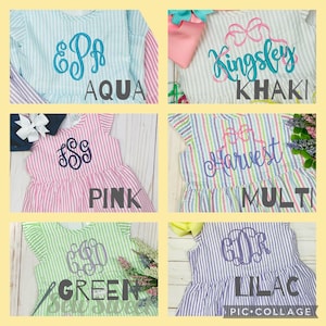 SEERSUCKER MONOGRAM DRESS Easter, Spring, School, Preschool, Summer, Beach, Vacation, Birthday, Wedding, Flower Girl, Recital, Baptism image 6