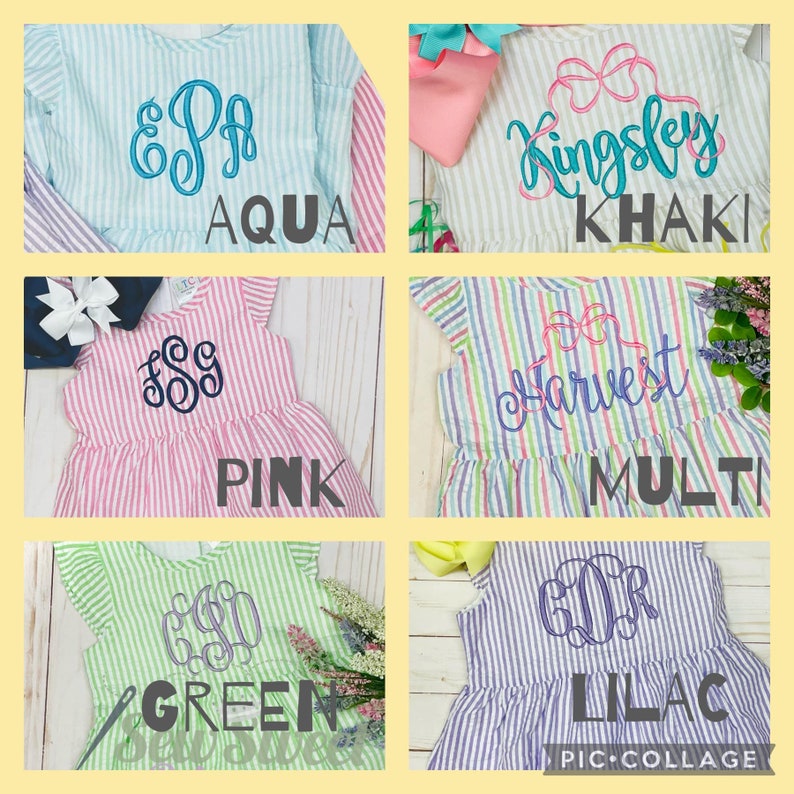 SEERSUCKER MONOGRAM DRESS Easter, Spring, School, Preschool, Summer, Beach, Vacation, Birthday, Wedding, Flower Girl, Recital, Baptism image 6